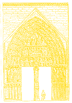 Paris, Kathedrale Notre-Dame, Marienportal, um 1220;
Klick: Bild 87kB: Paris, Kathedrale, Zeichnung Nordansicht