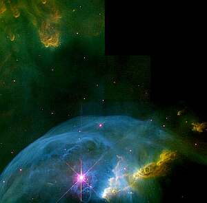 Der 7100 Lichtjahre entfernte Blasennebel NGC7635 im Sternbild Cassiopeia
mit einer Größe von 6 Lichtjahren dehnt sich mit 7000.000 km/h aus